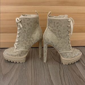 Gianni Bini Elegant Cream Lace-Up Women's Boots